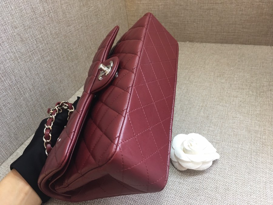 Medium Classic Flap Lambskin Bag AO1112 Dark Red/Silver